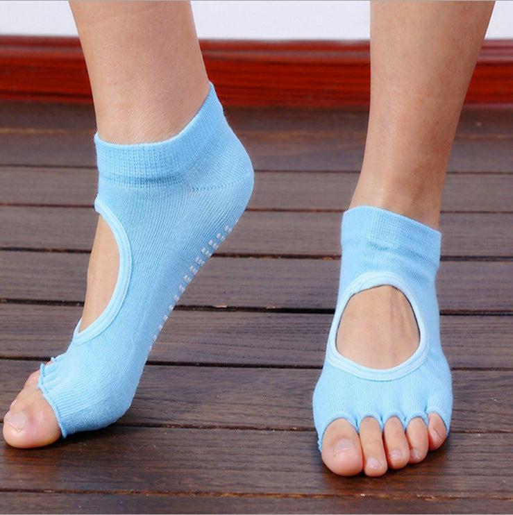 Yoga Socks Women Non-Slip Five-Finger Socks Fingerless Backless Ballet Dance Fitness Floor Socks