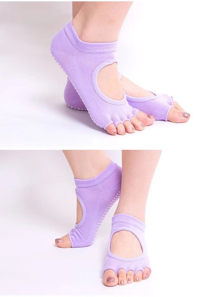 Yoga Socks Women Non-Slip Five-Finger Socks Fingerless Backless Ballet Dance Fitness Floor Socks