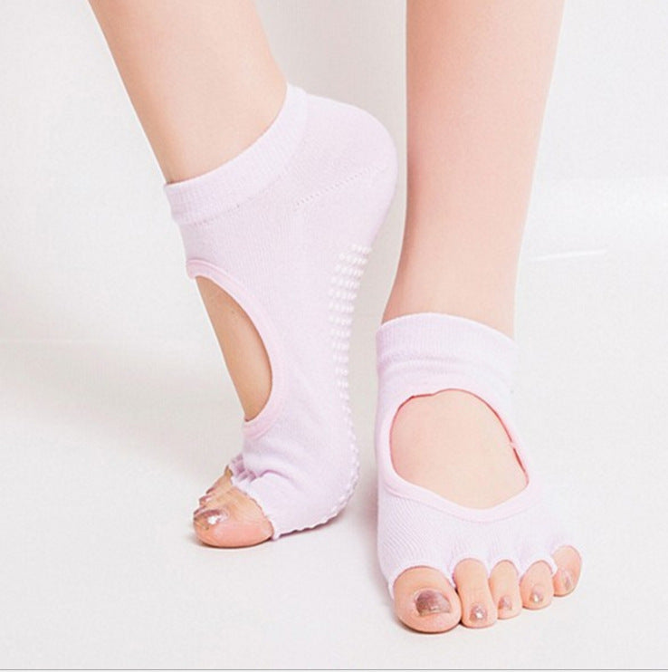 Yoga Socks Women Non-Slip Five-Finger Socks Fingerless Backless Ballet Dance Fitness Floor Socks