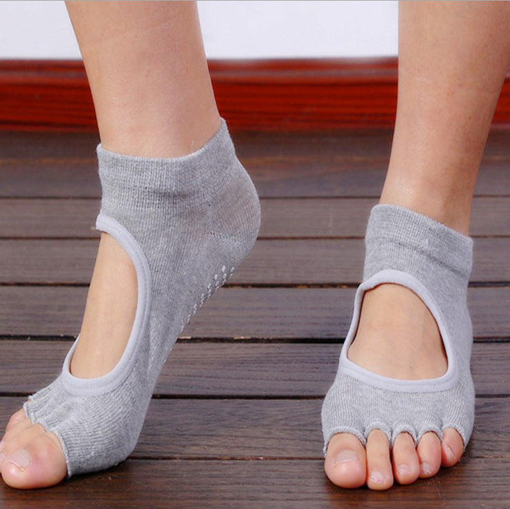 Yoga Socks Women Non-Slip Five-Finger Socks Fingerless Backless Ballet Dance Fitness Floor Socks