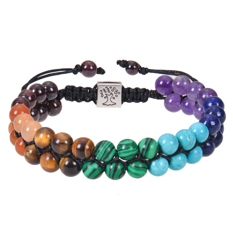 Fashion Jewelry 6mm 7 Chakra Stone Bead Yoga Meditation Bracelet Healing Crystal Double Layer Natural Gemstone Beaded Anxiety Bracelets For Women