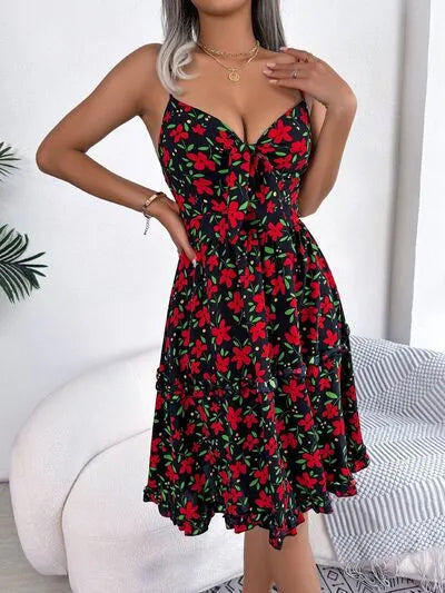 Printed Plunge Sleeve Cami Dress