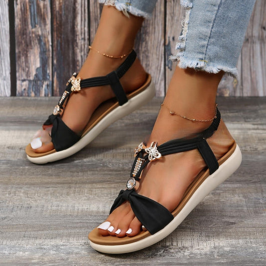 Spring And Summer Bohemian Platform Sandals Butterfly Beaded Weave Open Toe Soft Bottom